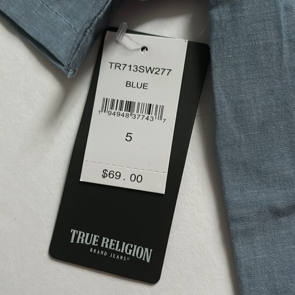 True Religion blue button shirt pocket in front flag design in back boy size 5 - Picture 4 of 7